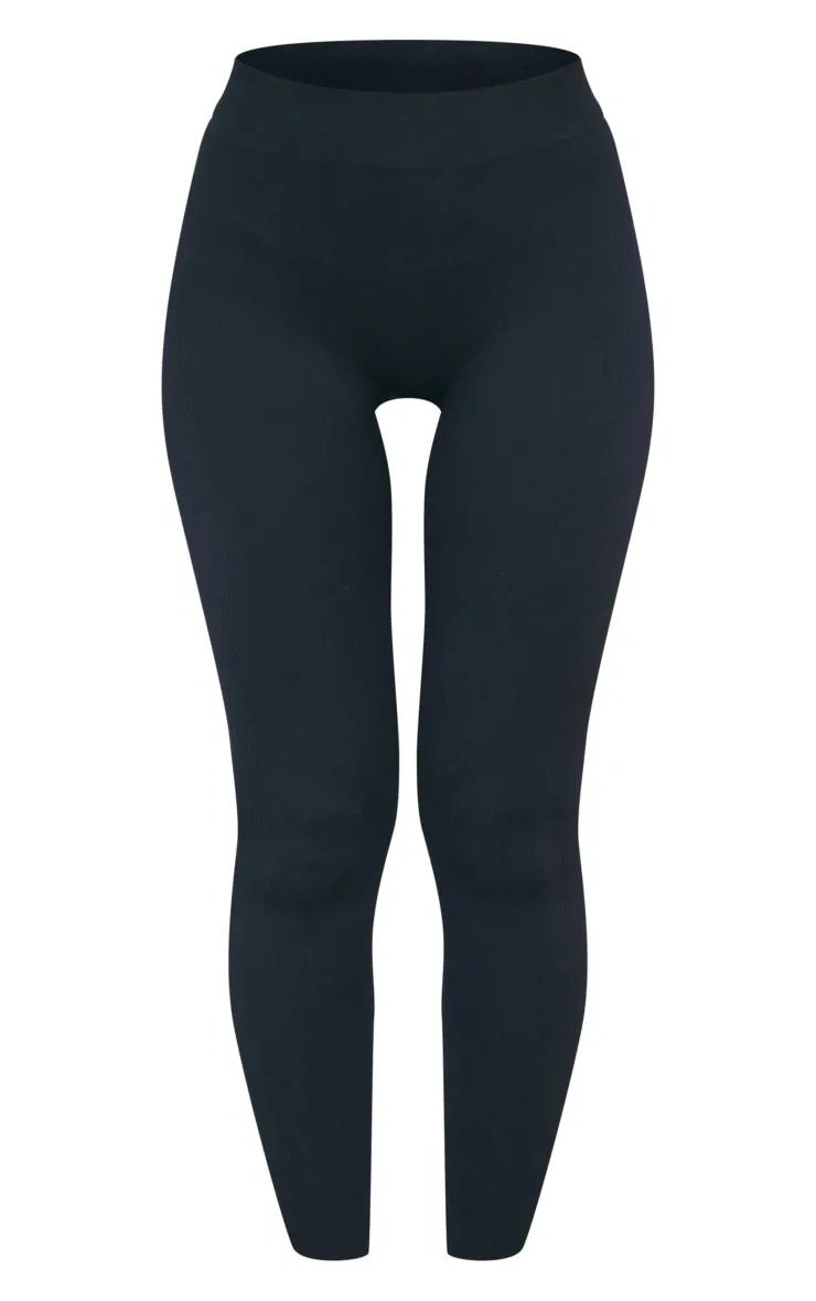 Black Structured Contour Ribbed Leggings sold by Pretty Little Thing product image thumbnail 5
