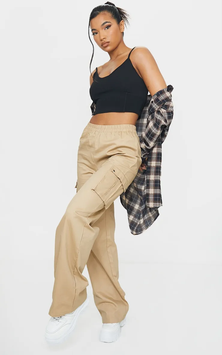 Stone Wide Leg High Waisted Cargo Trousers sold by Pretty Little Thing