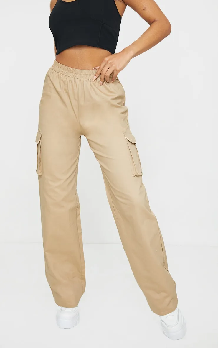 Stone Wide Leg High Waisted Cargo Trousers sold by Pretty Little Thing product image thumbnail 2