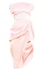 Champagne Satin Off The Shoulder Draped Skirt Midi Dress sold by Pretty Little Thing