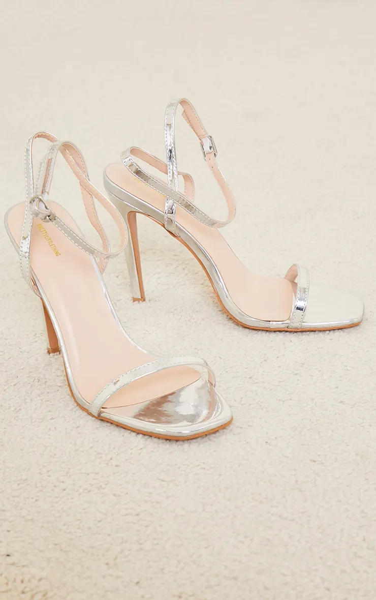 Silver PU Square Toe Barely There Strappy High Heels sold by Pretty Little Thing product image thumbnail 3