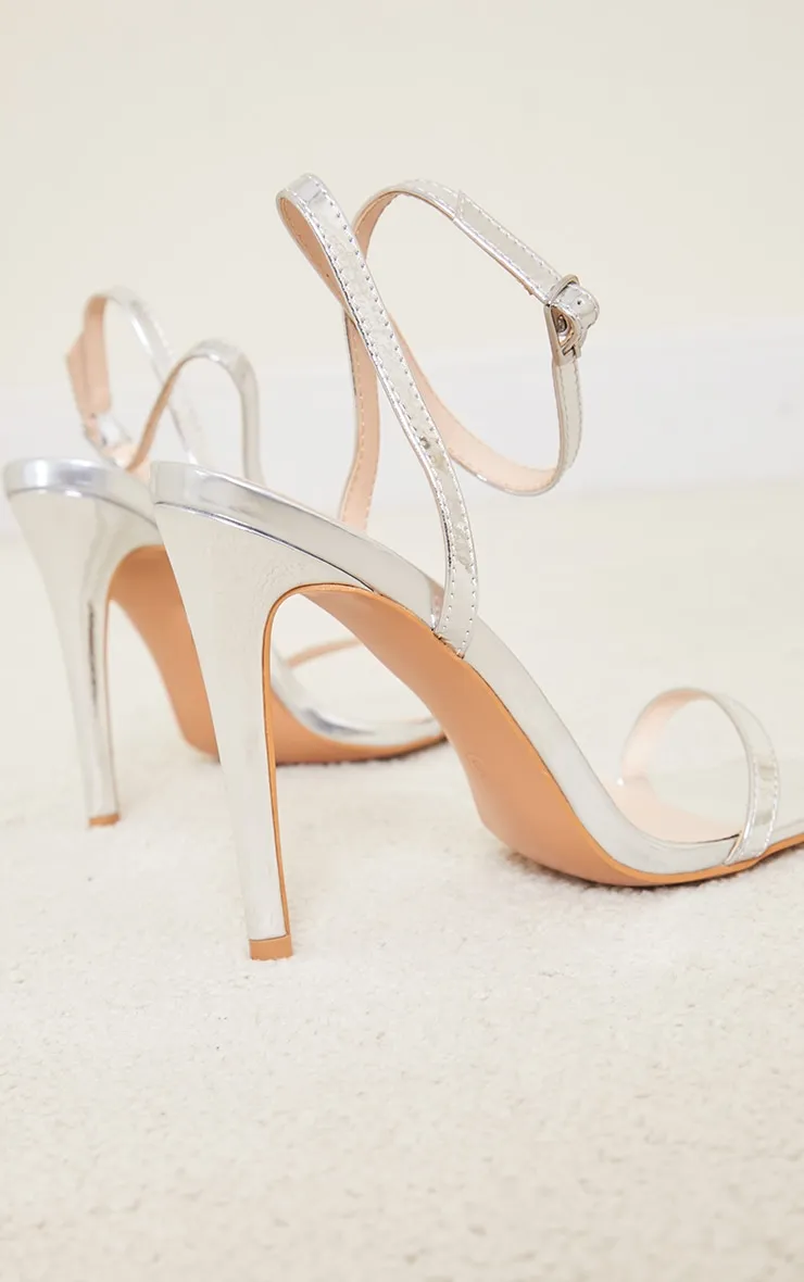 Silver PU Square Toe Barely There Strappy High Heels sold by Pretty Little Thing product image thumbnail 4