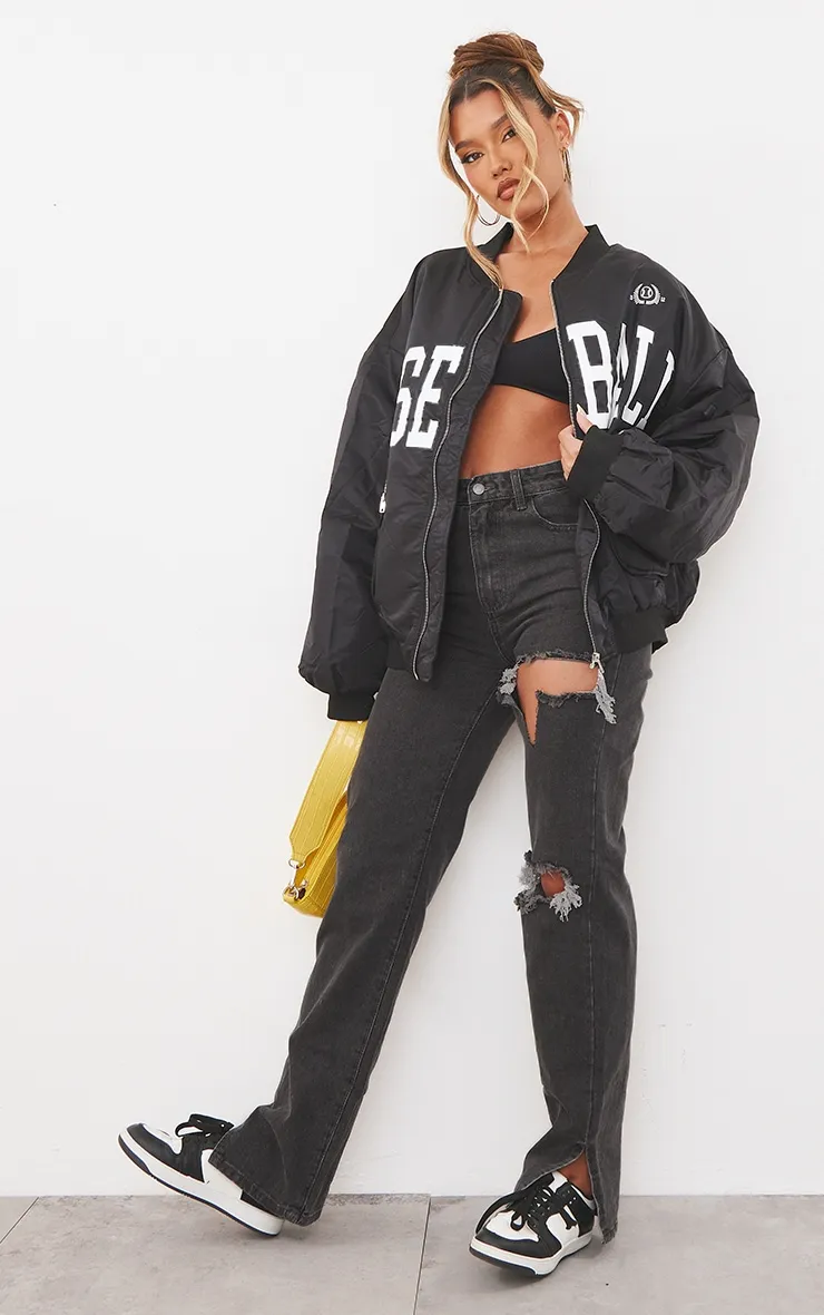 Washed Grey Ripped Split Hem Jeans sold by Pretty Little Thing