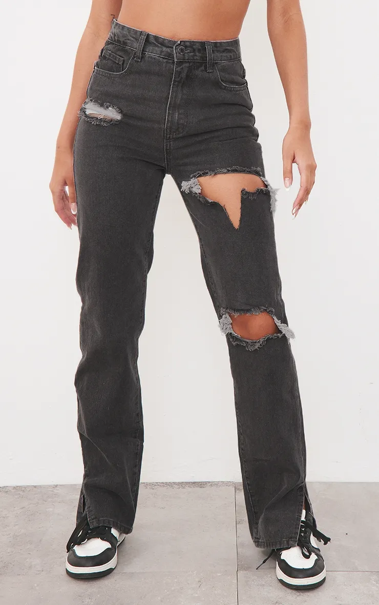 Washed Grey Ripped Split Hem Jeans sold by Pretty Little Thing product image thumbnail 2
