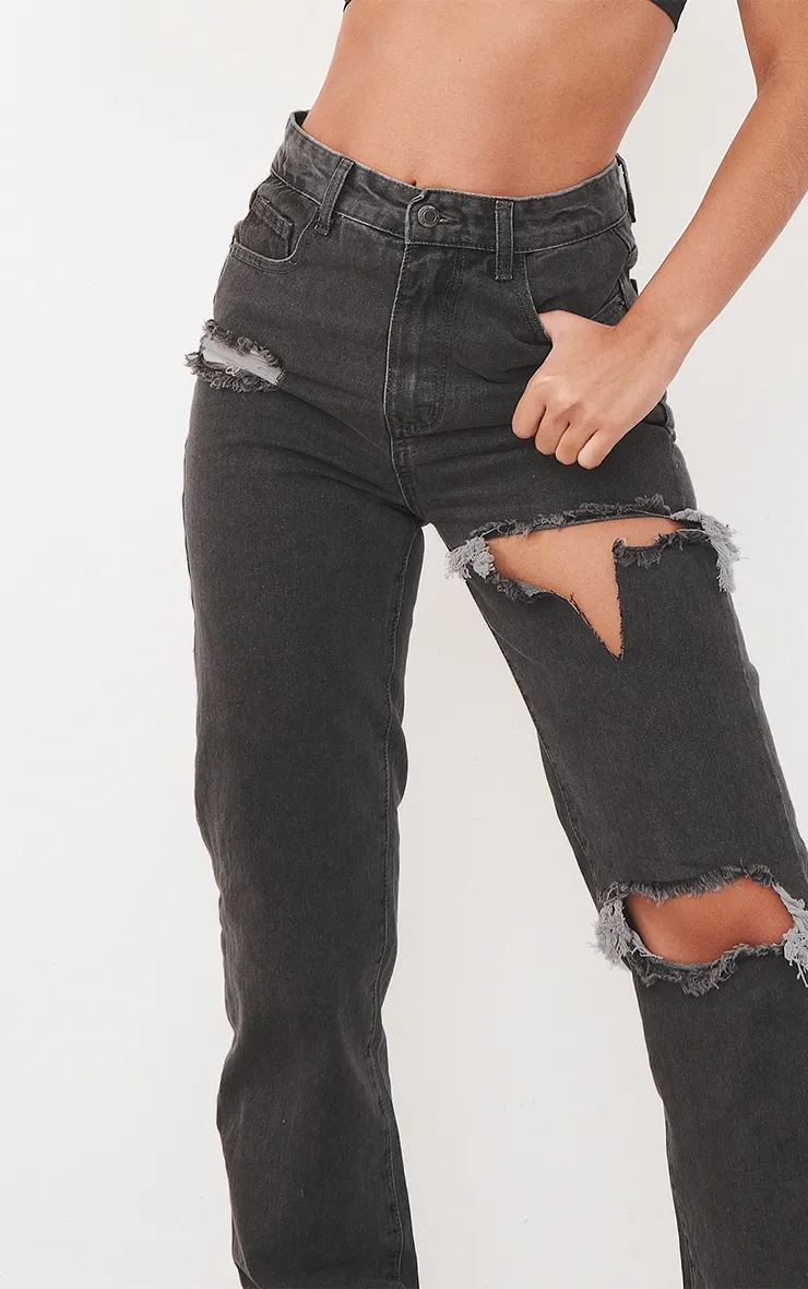 Washed Grey Ripped Split Hem Jeans sold by Pretty Little Thing product image thumbnail 4