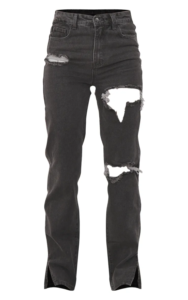 Washed Grey Ripped Split Hem Jeans sold by Pretty Little Thing product image thumbnail 5