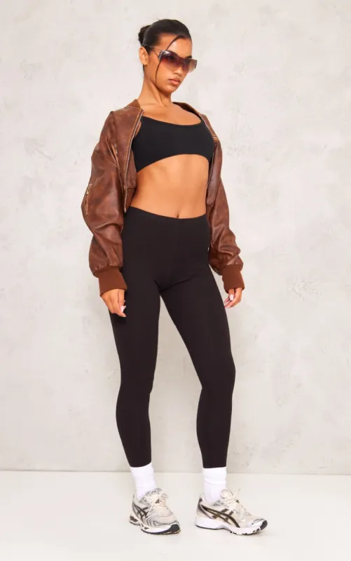 Basic Black Cotton Blend Jersey High Waisted Leggings sold by Pretty Little Thing