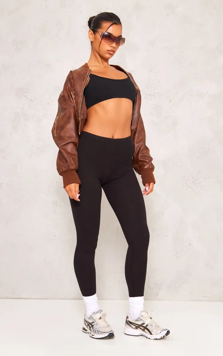 Basic Black Cotton Blend Jersey High Waisted Leggings sold by Pretty Little Thing