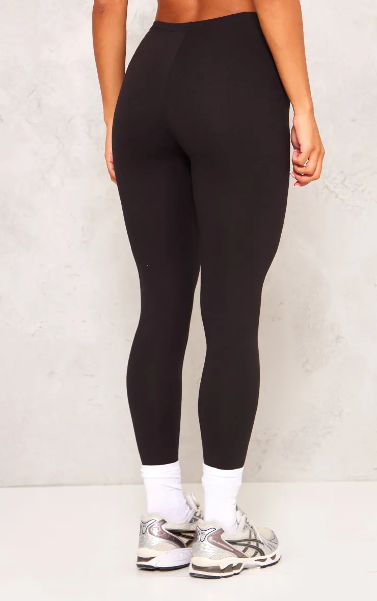 Basic Black Cotton Blend Jersey High Waisted Leggings sold by Pretty Little Thing product image thumbnail 3