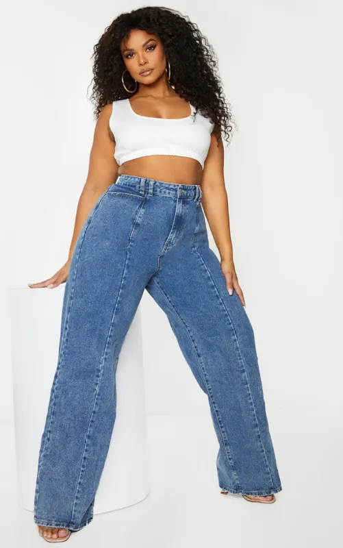 Plus Vintage Wash Seam Front Wide Leg Jeans sold by Pretty Little Thing