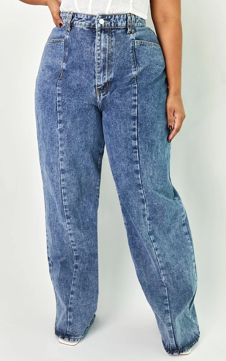 Plus Vintage Wash Seam Front Wide Leg Jeans sold by Pretty Little Thing product image thumbnail 2