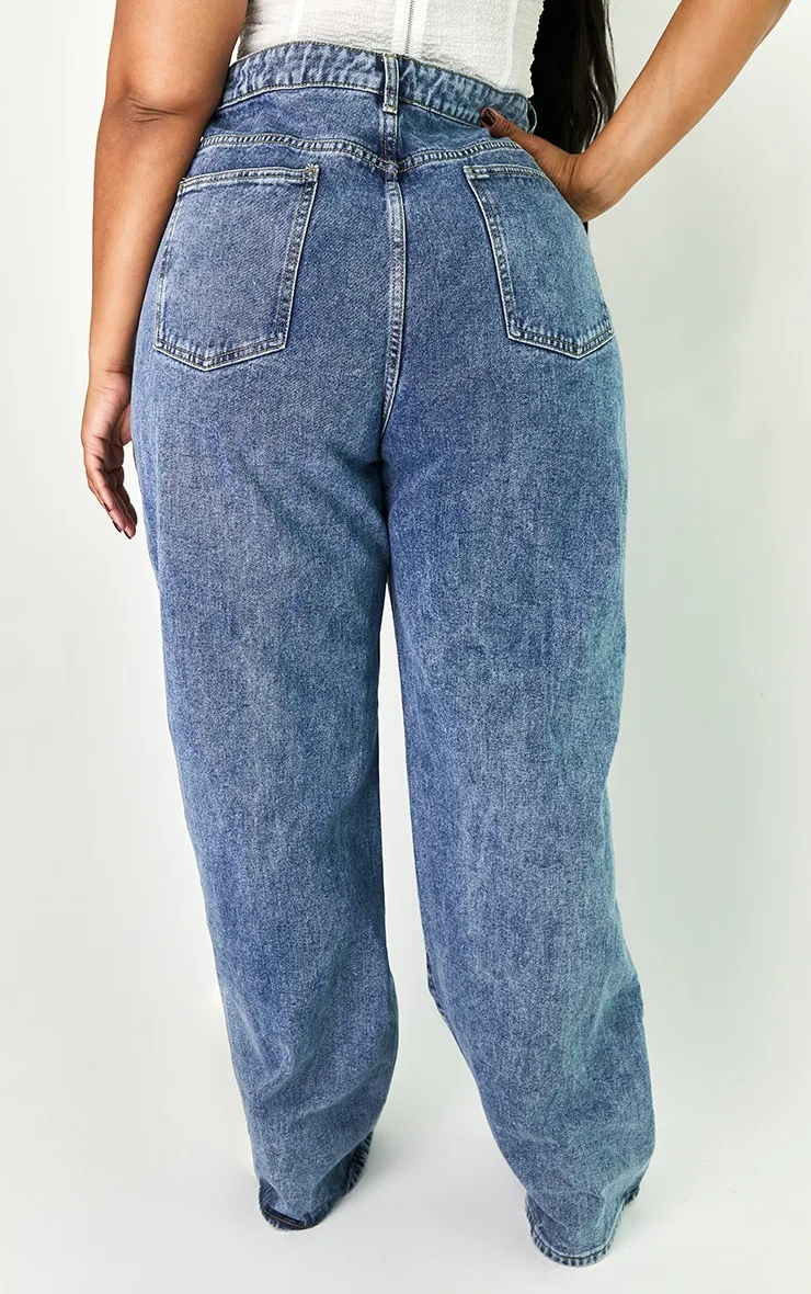 Plus Vintage Wash Seam Front Wide Leg Jeans sold by Pretty Little Thing product image thumbnail 3