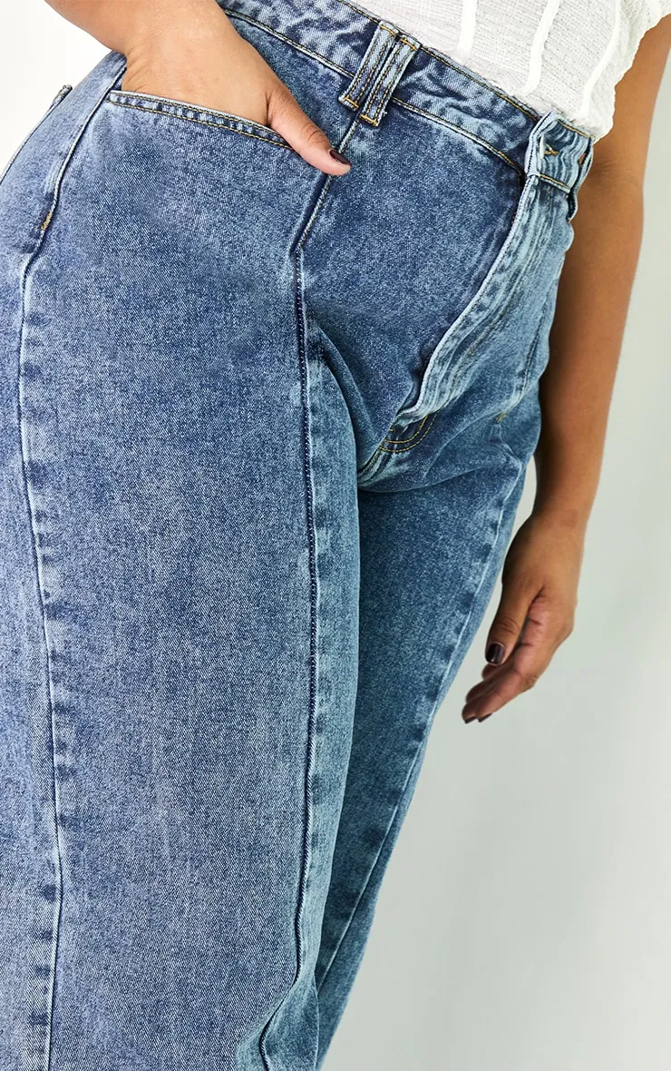 Plus Vintage Wash Seam Front Wide Leg Jeans sold by Pretty Little Thing product image thumbnail 4