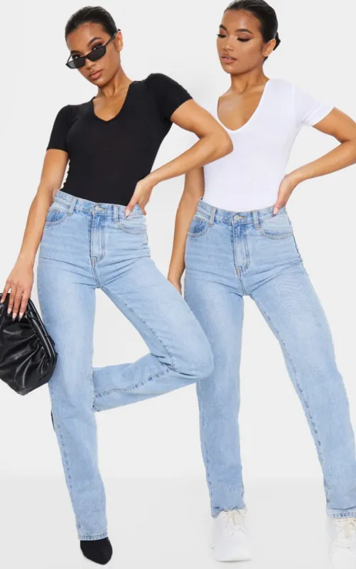 Basic Black & White Cotton Blend V Neck Short Sleeve Bodysuit 2 Pack sold by Pretty Little Thing