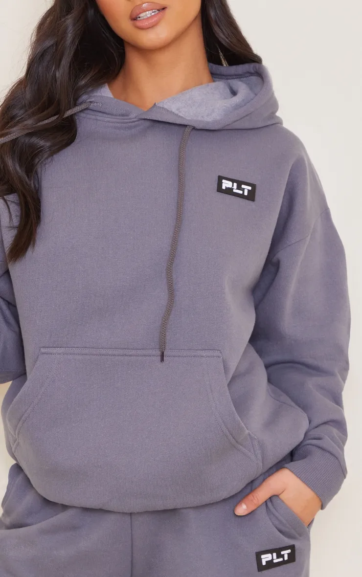 PRETTYLITTLETHING Petite Charcoal Badge Detaill Oversized Hoodie sold by Pretty Little Thing product image thumbnail 4