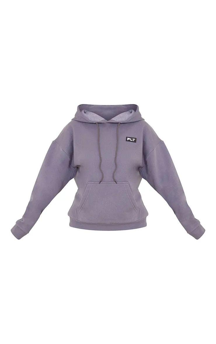 PRETTYLITTLETHING Petite Charcoal Badge Detaill Oversized Hoodie sold by Pretty Little Thing product image thumbnail 5