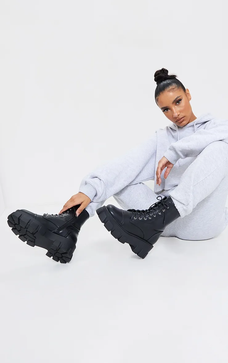 Black Wide Fit Lace Up Extreme Chunky Hiker Boots sold by Pretty Little Thing