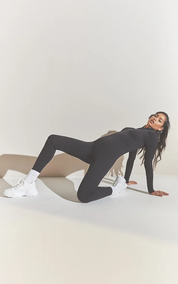 Black Structured Contour Rib Zip Jumpsuit sold by Pretty Little Thing product image thumbnail 3
