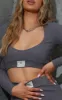 PRETTYLITTLETHING Dove Grey Rib New Season Badge Long Sleeve Crop Top sold by Pretty Little Thing