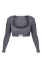 PRETTYLITTLETHING Dove Grey Rib New Season Badge Long Sleeve Crop Top sold by Pretty Little Thing