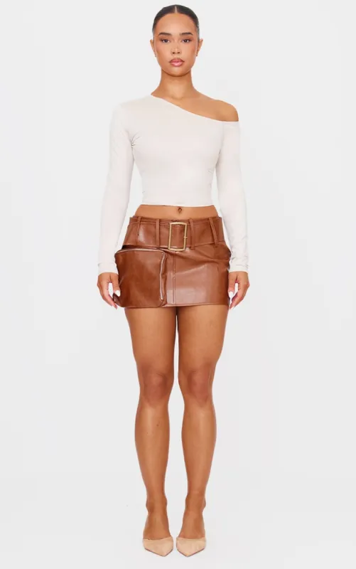 Premium Brown Washed Faux Leather Belt Zip Mini Skirt sold by Pretty Little Thing