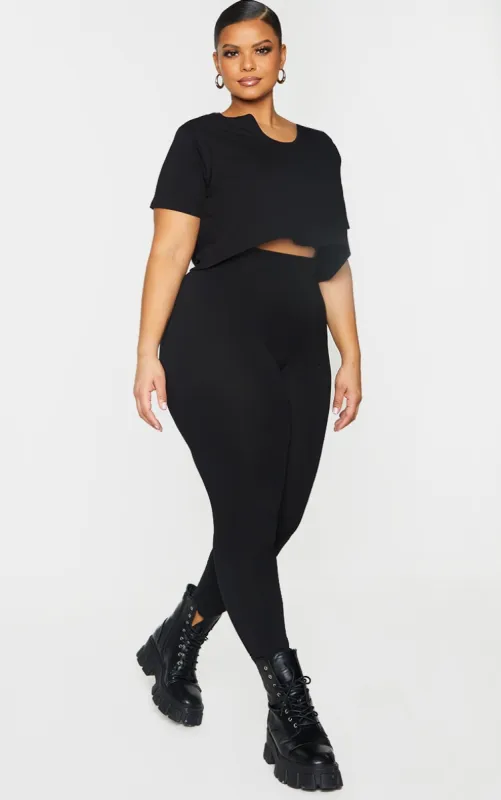 Basic Plus Black High Waisted Jersey Leggings sold by Pretty Little Thing