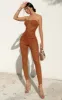 Chocolate Corset Detail Mesh Ruched Bandeau Jumpsuit sold by Pretty Little Thing