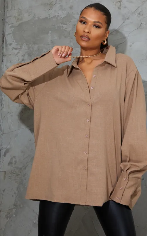 Mocha Oversized Cuff Shirt made by Pretty Little Thing