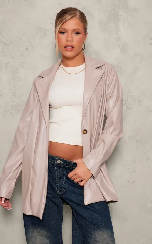 Stone Longline Lapel Detail Faux Leather Blazer sold by Pretty Little Thing