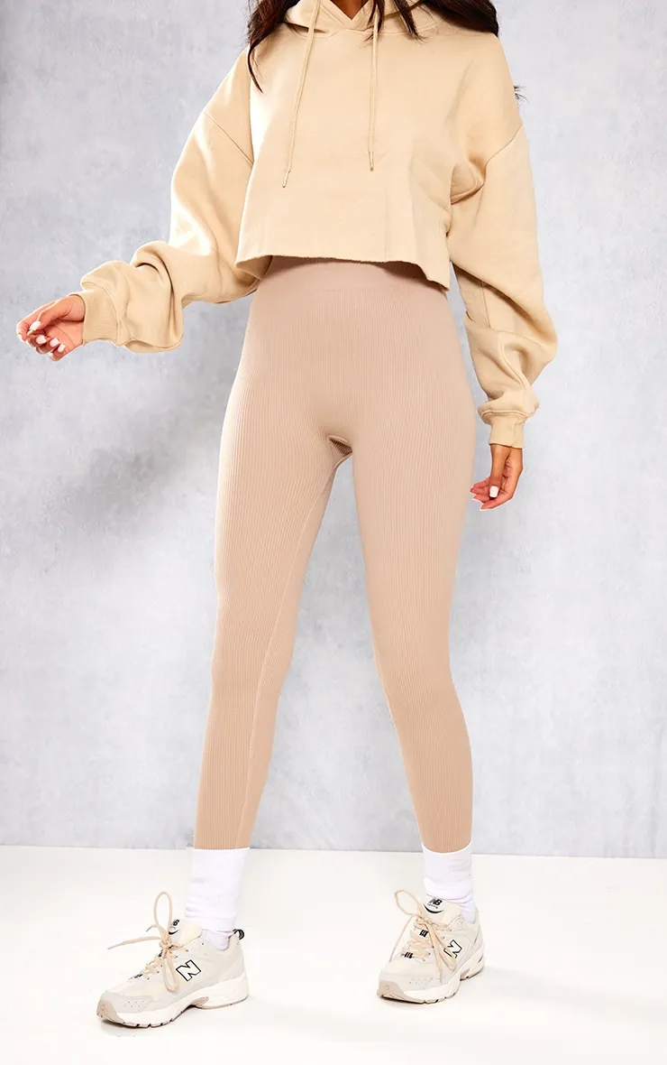 Tall Stone Structured Contour Rib Leggings sold by Pretty Little Thing product image thumbnail 2