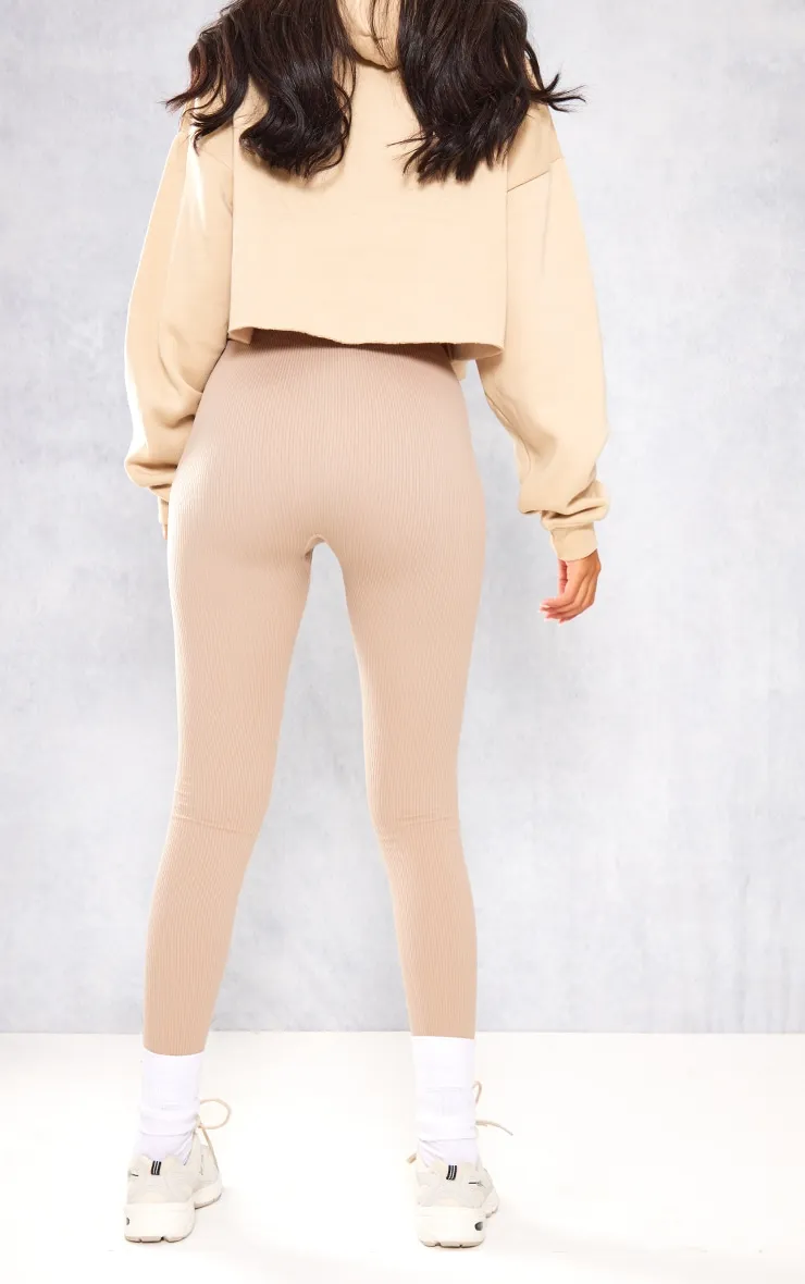 Tall Stone Structured Contour Rib Leggings sold by Pretty Little Thing product image thumbnail 3
