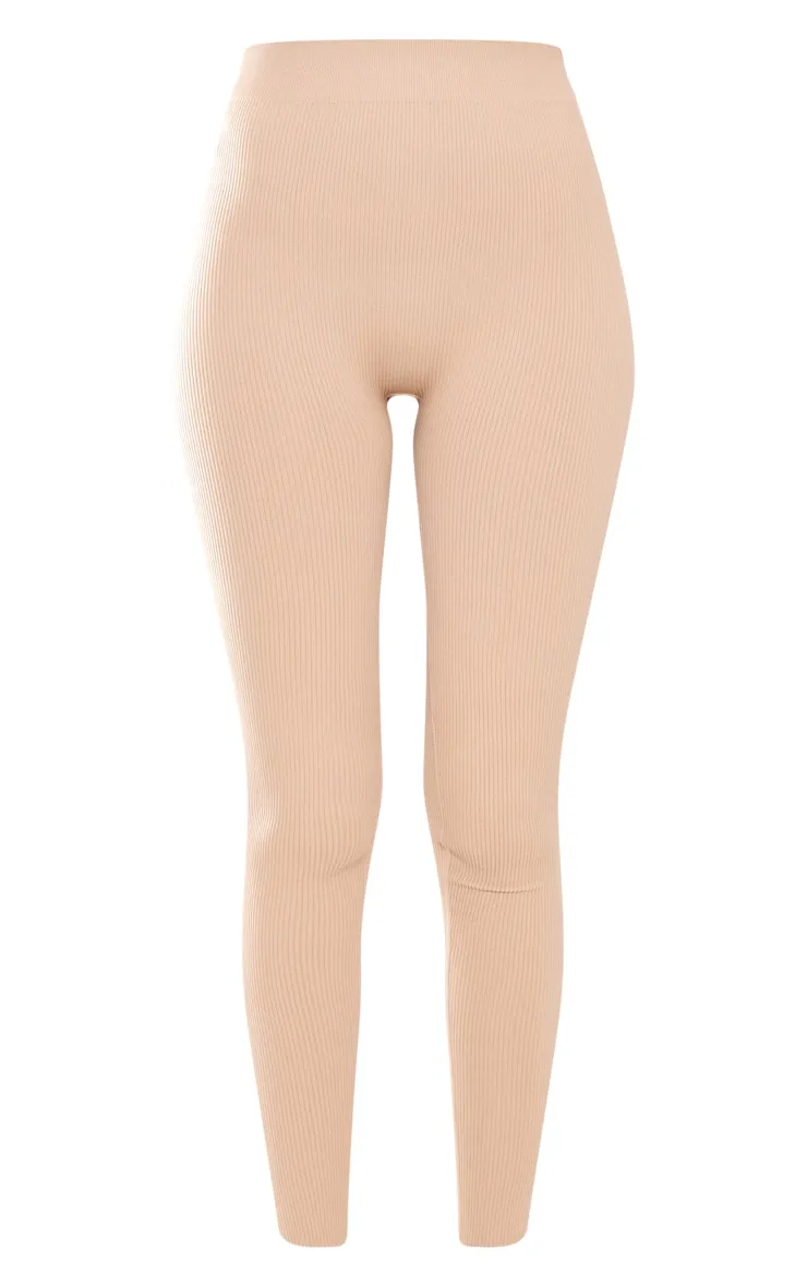 Tall Stone Structured Contour Rib Leggings sold by Pretty Little Thing product image thumbnail 5