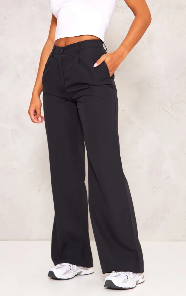 Black Peach Skin Straight Leg Trousers sold by Pretty Little Thing product image thumbnail 2