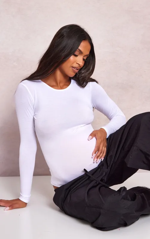 Maternity White Basic Long Sleeve Fitted Top sold by Pretty Little Thing
