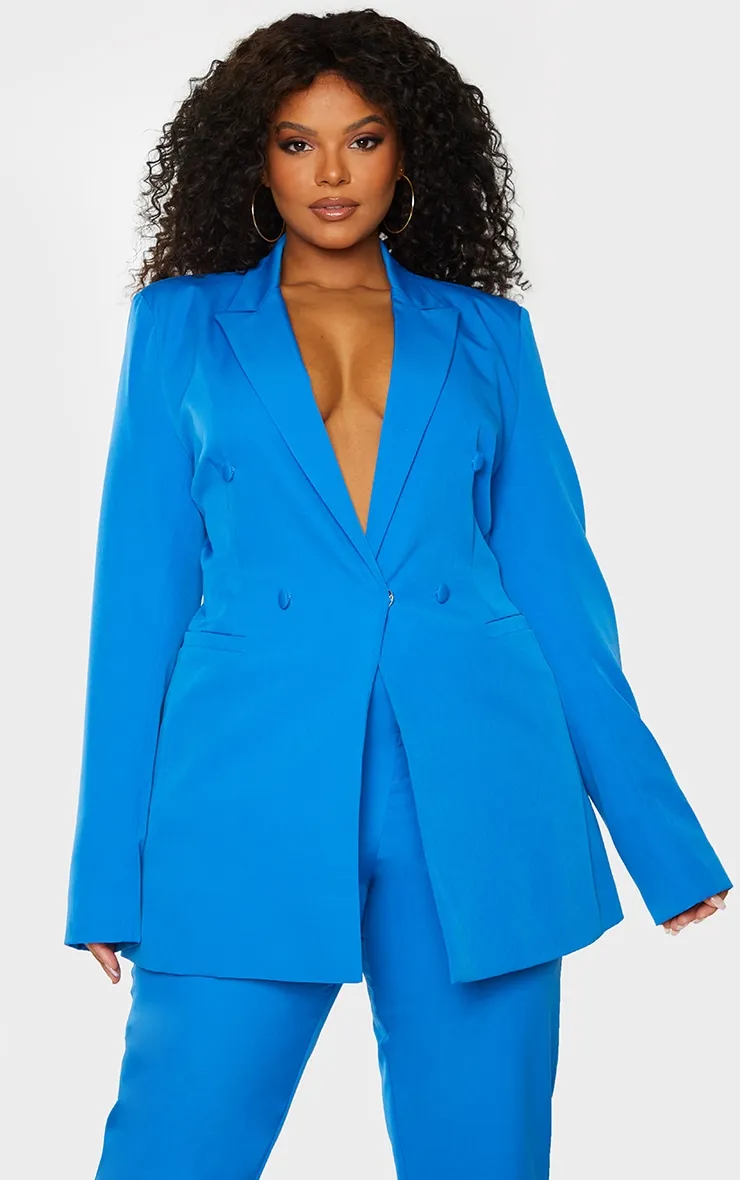 Plus Blue Double Breasted Woven Blazer sold by Pretty Little Thing