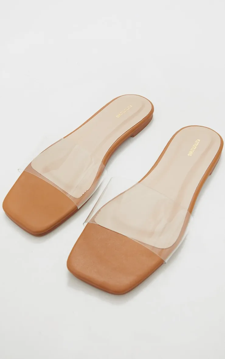 Tan Wide Fit PU Clear Strap Mule Sandals sold by Pretty Little Thing product image thumbnail 3