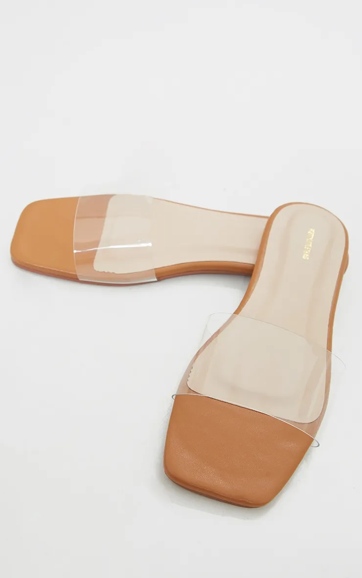 Tan Wide Fit PU Clear Strap Mule Sandals sold by Pretty Little Thing product image thumbnail 4