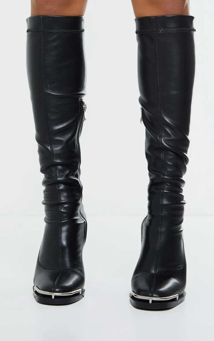 Black Matte PU Round Toe Knee High Heeled Boots sold by Pretty Little Thing product image thumbnail 3