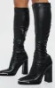 Black Matte PU Round Toe Knee High Heeled Boots sold by Pretty Little Thing