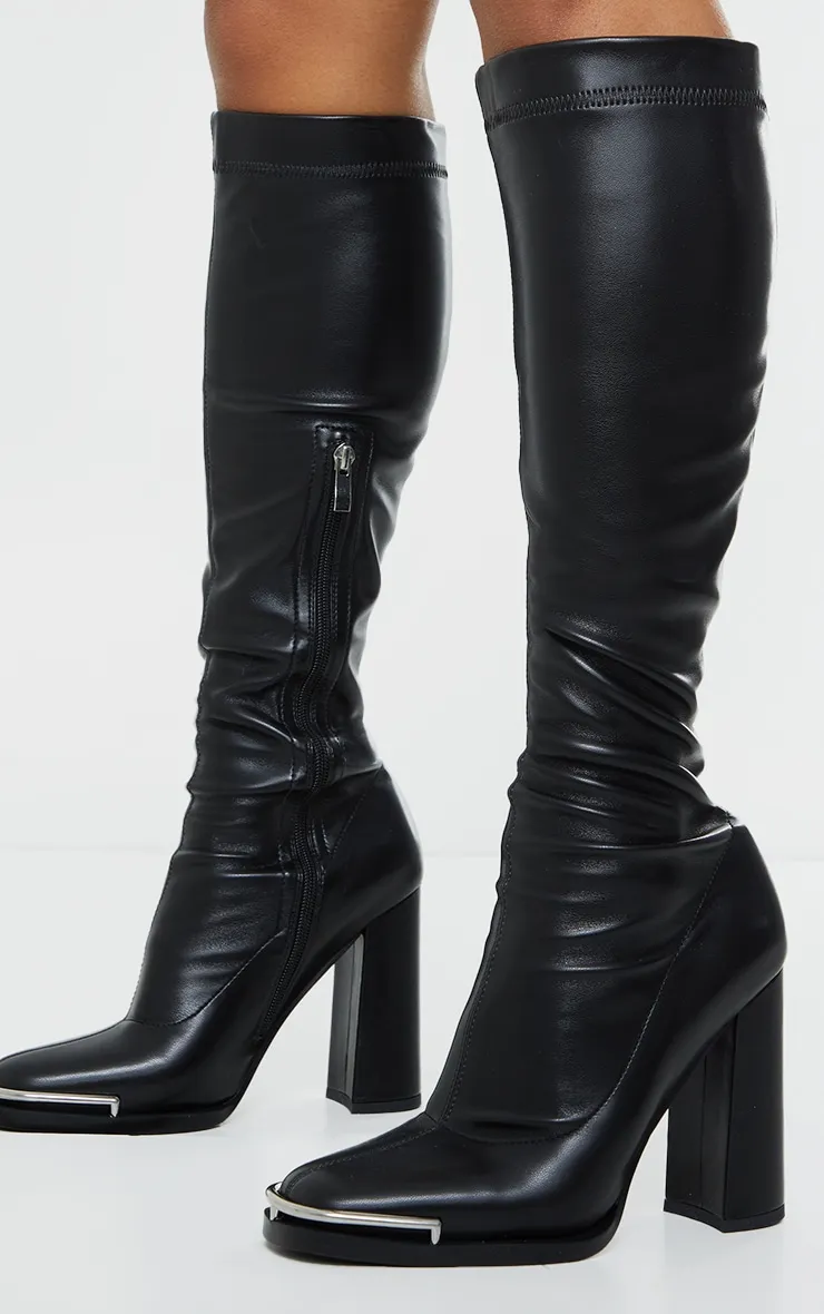 Black Matte PU Round Toe Knee High Heeled Boots sold by Pretty Little Thing product image thumbnail 4