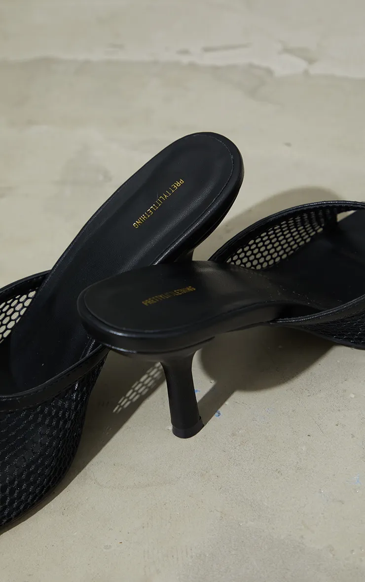 Black PU Square Toe Fish Net Low Heeled Mules sold by Pretty Little Thing product image thumbnail 4