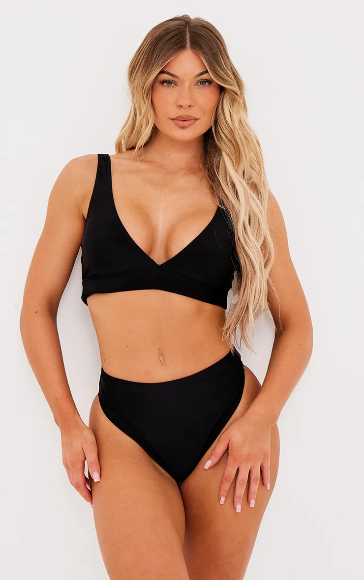 Black Plunge Mix & Match Bikini Top sold by Pretty Little Thing
