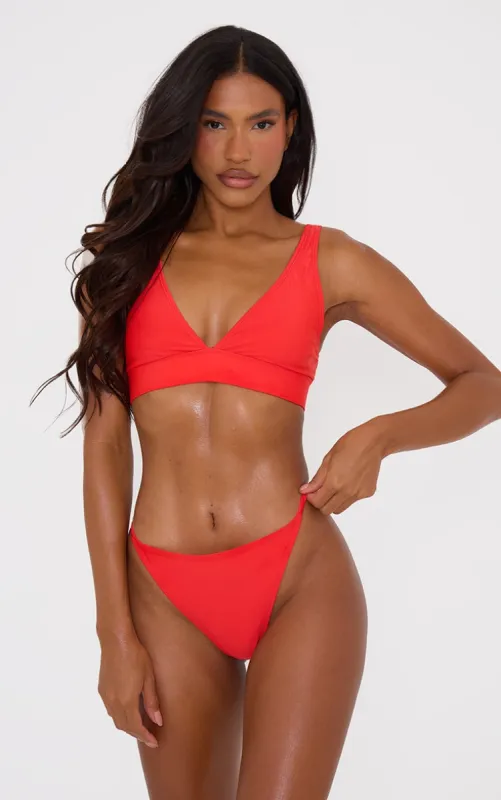 Red Plunge Mix & Match Bikini Top sold by Pretty Little Thing