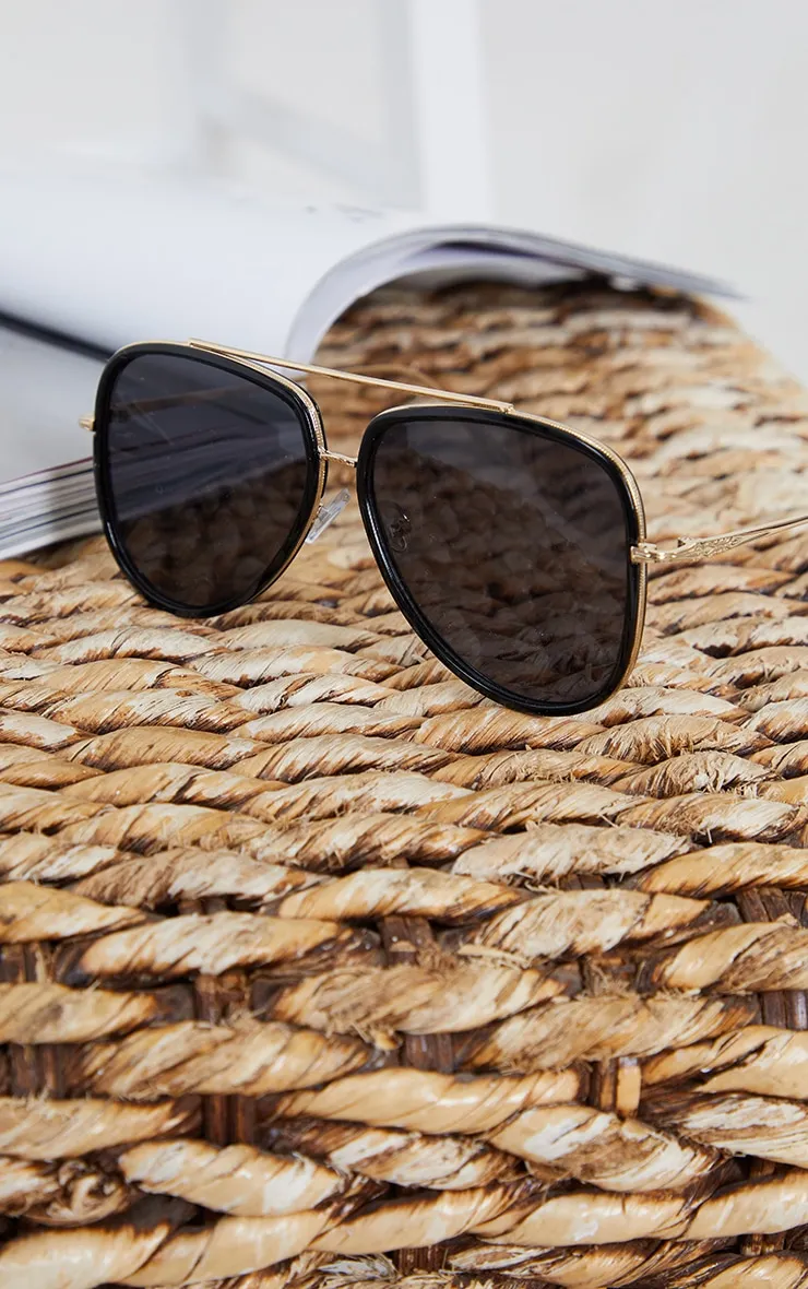 Black Oversized Gold Detail Aviator Sunglasses sold by Pretty Little Thing product image thumbnail 2