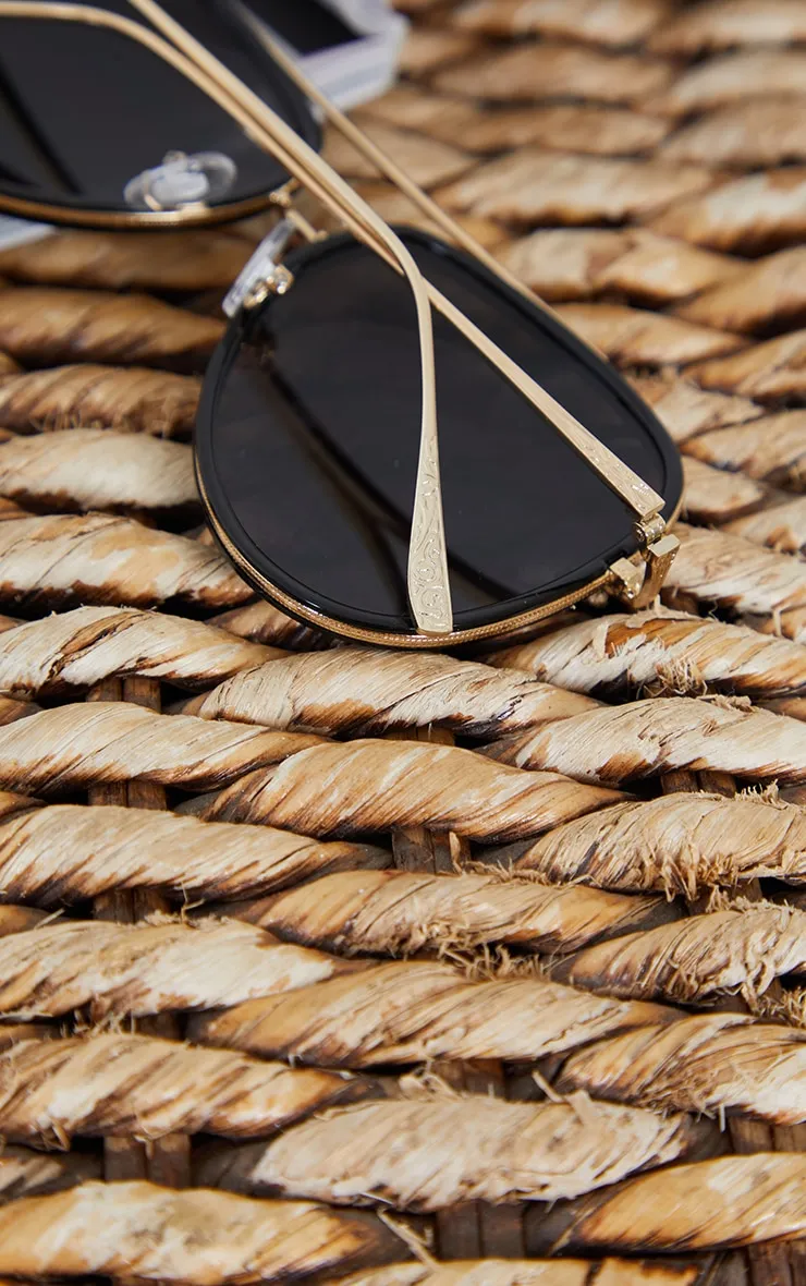 Black Oversized Gold Detail Aviator Sunglasses sold by Pretty Little Thing product image thumbnail 3