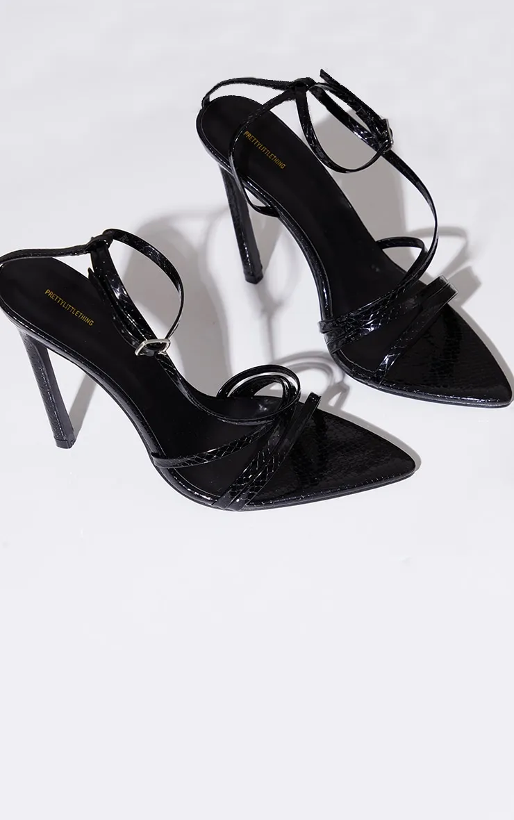 Black Patent Snake Pu Point Toe Strappy Stiletto Heel Sandals sold by Pretty Little Thing product image thumbnail 3