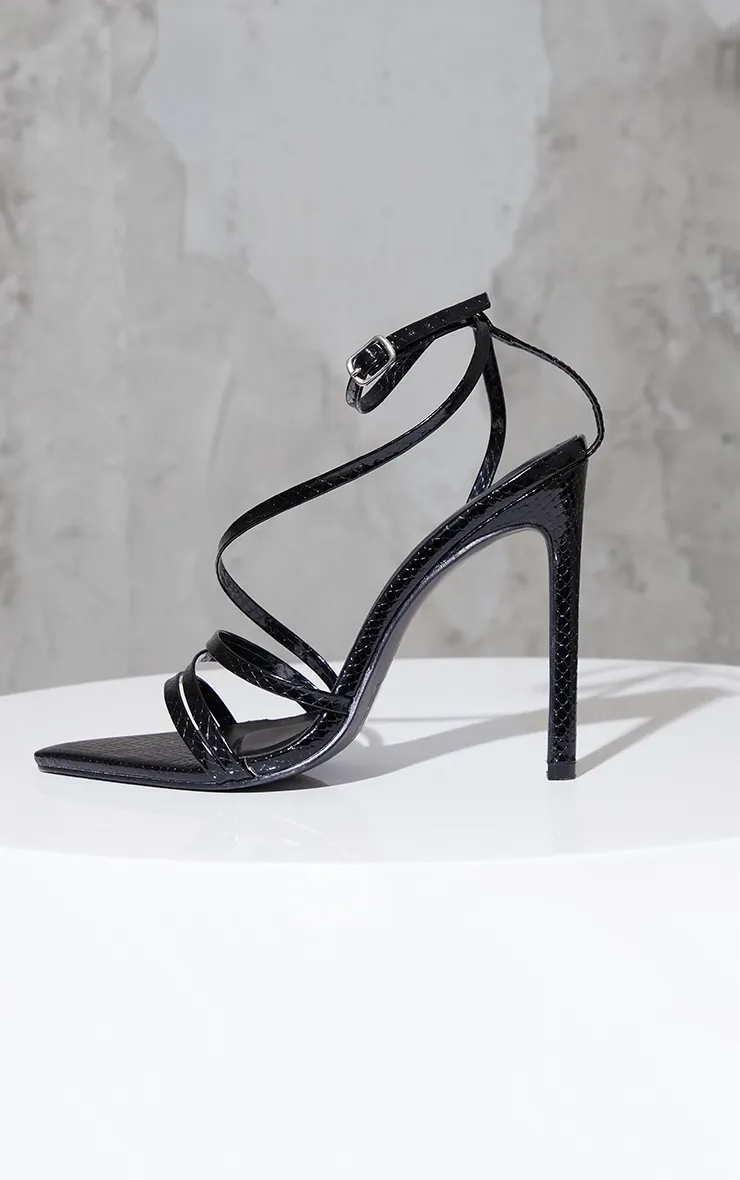 Black Patent Snake Pu Point Toe Strappy Stiletto Heel Sandals sold by Pretty Little Thing product image thumbnail 4
