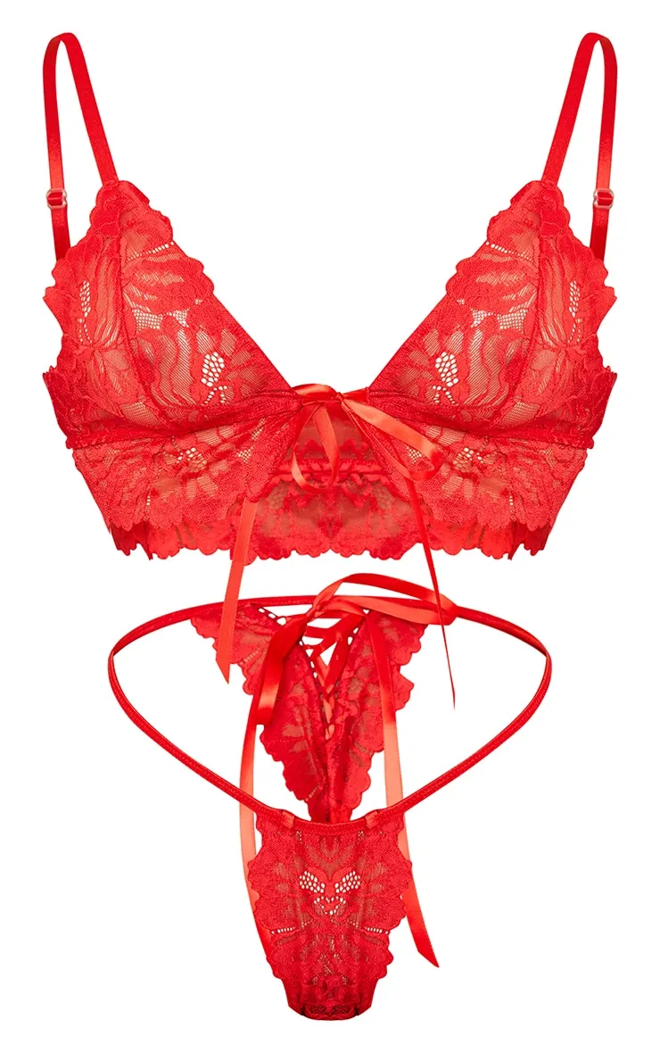 Red Triangle Lace Up Bum Lingerie Set sold by Pretty Little Thing product image thumbnail 5