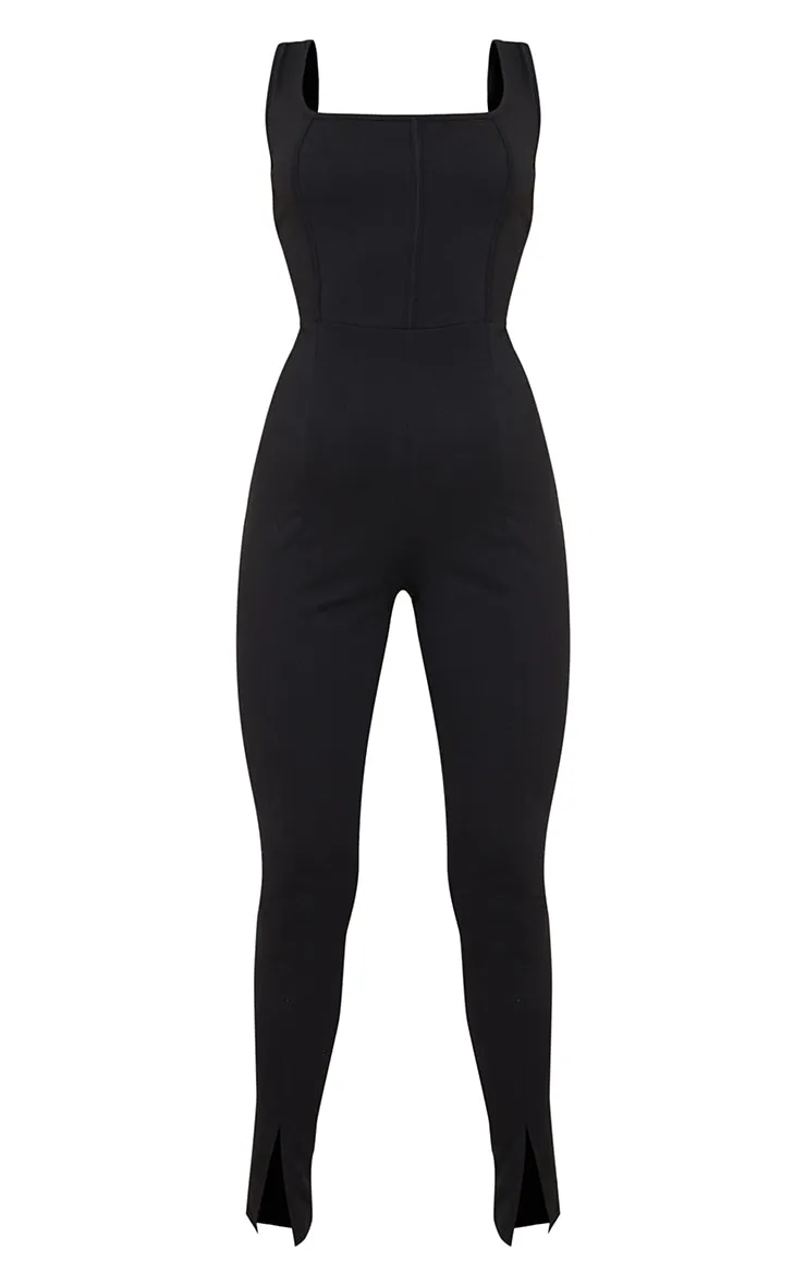 Black Binding Detail Split Hem Cotton Jumpsuit sold by Pretty Little Thing product image thumbnail 5