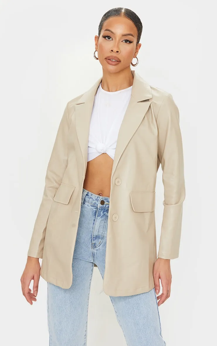 Tall Stone Oversized Button PU Blazer sold by Pretty Little Thing